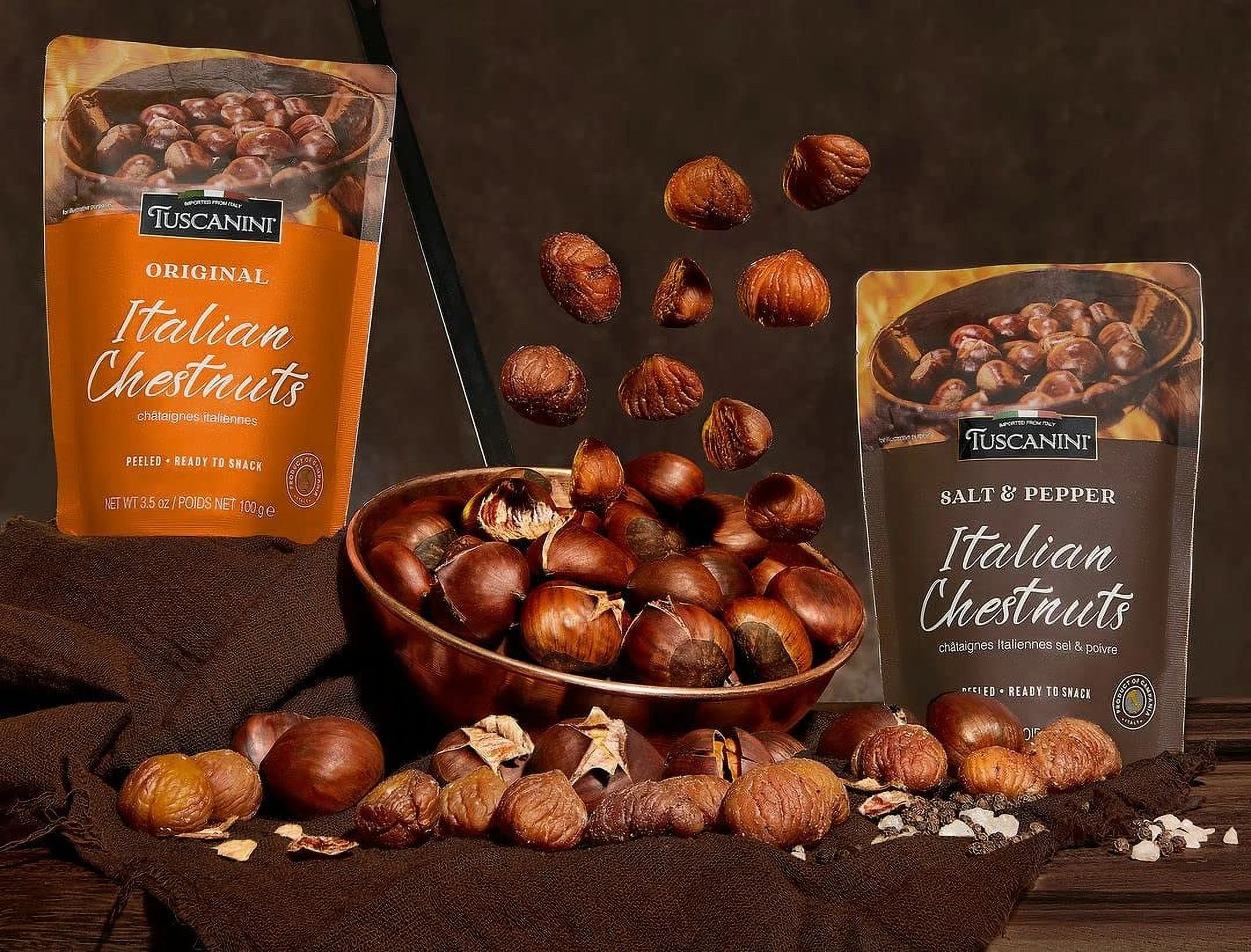 Tuscanini Premium Italian Chestnuts, 3.5oz (3 Pack) | Roasted, Peeled & Ready to Eat | Great Source of Fiber & Antioxidants | Product of Italy | Certified Kosher