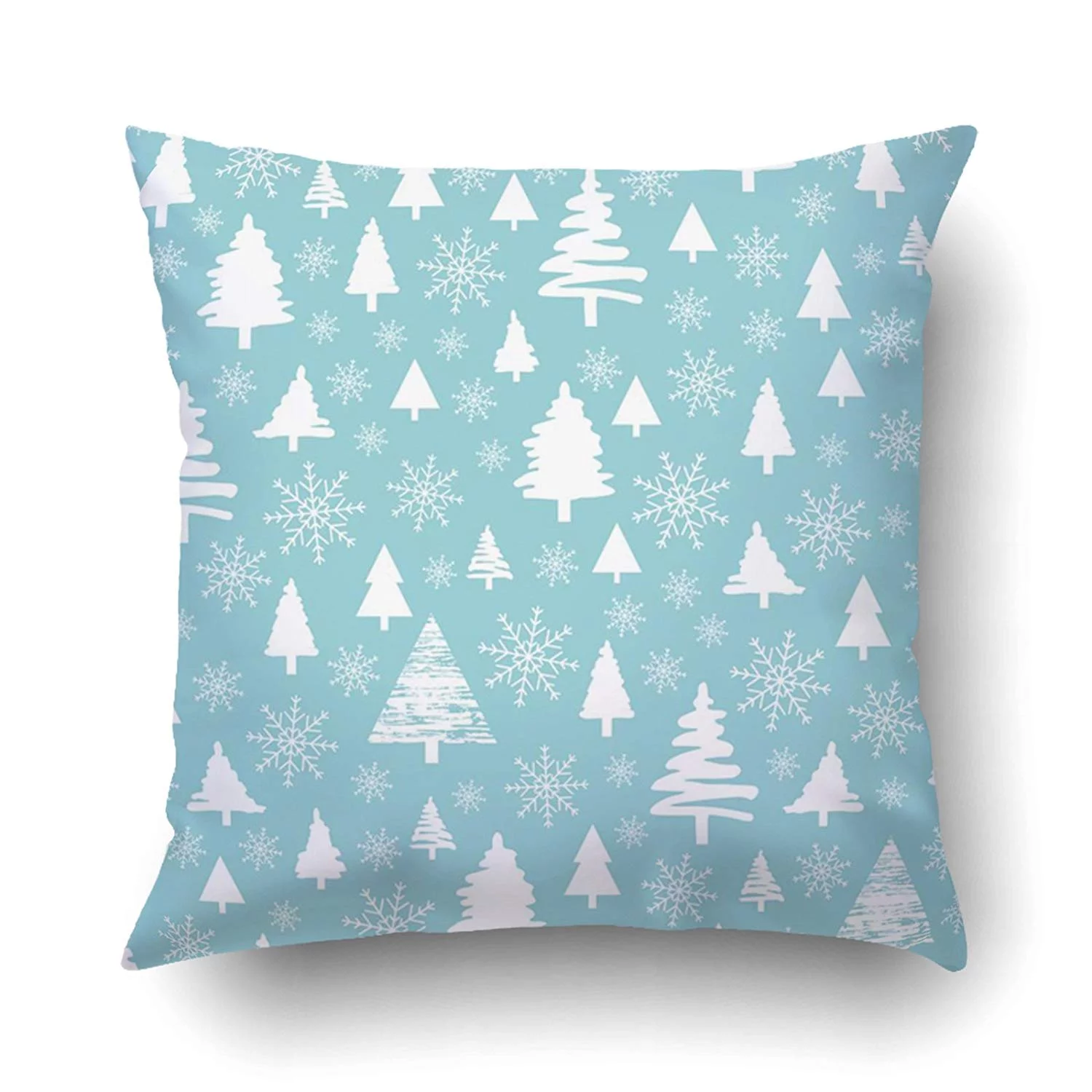 ARTJIA Xmas Holiday Pattern Snow In The Woods White Trees And Spruce Pillow Case Cushion Cover Case Throw Pillow Case 18x18 inches