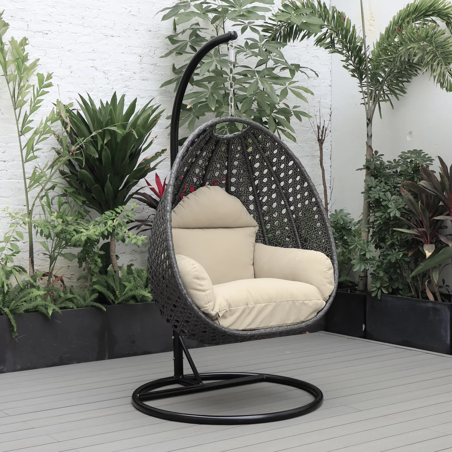 Maykoosh Earthy Elements Charcoal Wicker Hanging Egg Swing Chair