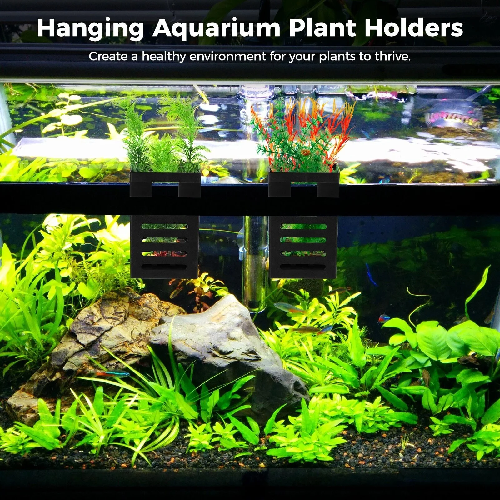 8 Pcs Aquarium Plant Holders, Hanging Aquarium Planters with Suckers & 3 Sizes of Hooks, Fish Tank Plant Holders, Aquatic Plant Pots, Aquatic Plant Cups for Aquascape Decorations