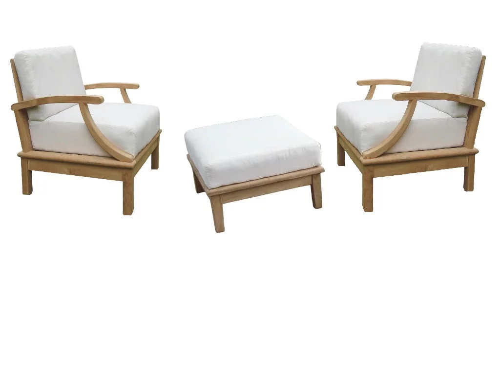 Somer 3 Pc Lounge Chair Set: 2 Lounge Chairs & Ottoman With Cushions in Sunbrela Fabric #57003 Canvas White