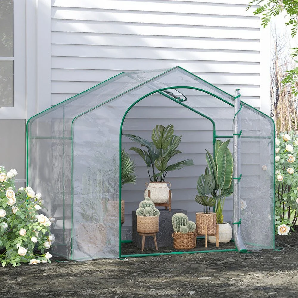 Zateety  6' x 3' x 5' Portable Walk-in Greenhouse, PVC Cover, Steel Frame Garden Hot House, Zipper Door, Top Vent for Flowers, Vegetables, Saplings, Clear On-Site