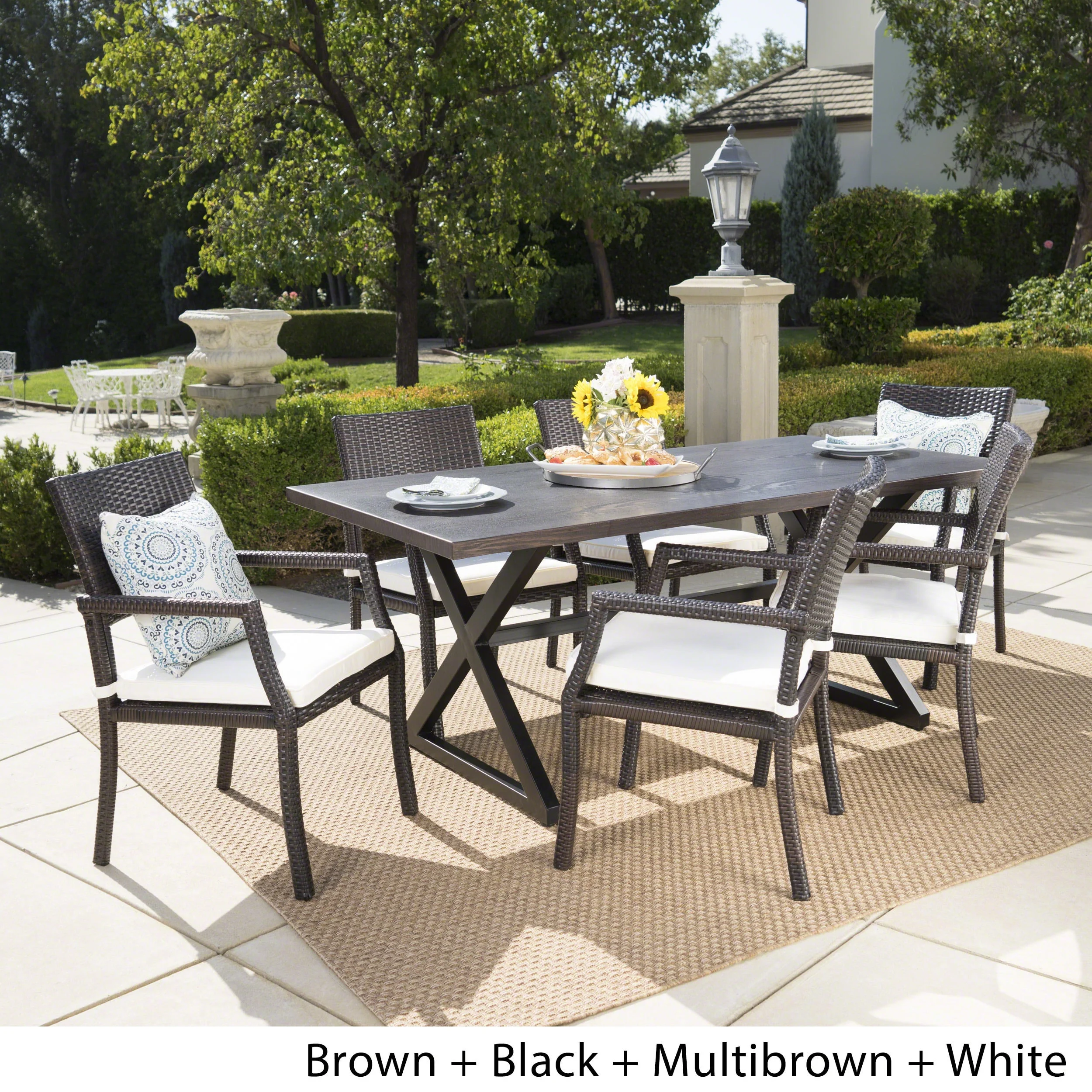 Christopher Knight Home Alani Outdoor 7-piece Rectangular Wicker Aluminum Dining Set with Cushions by  - N/A