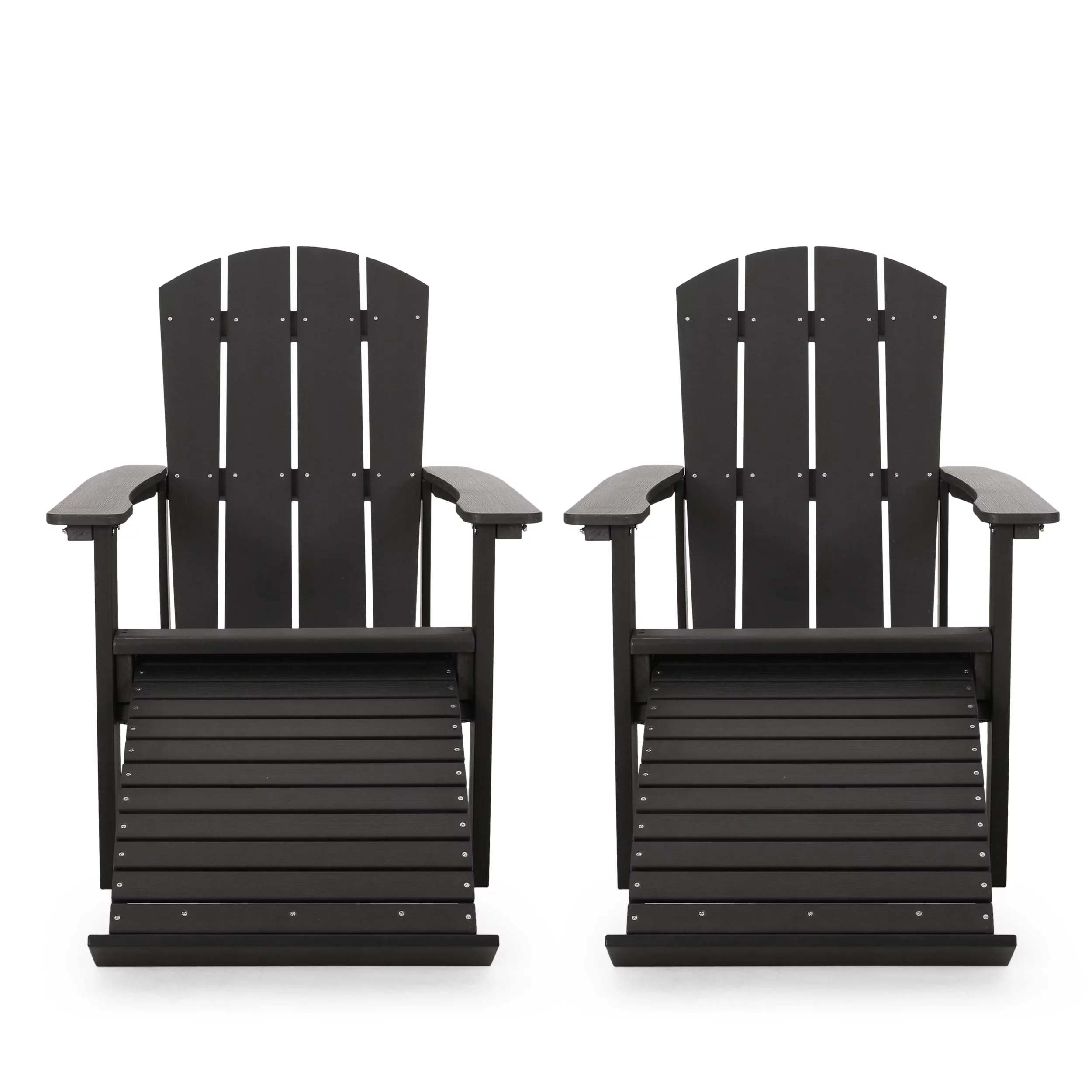 Noble House Hunter Adirondack Chair with Retractable Ottoman (Set of 2) Black