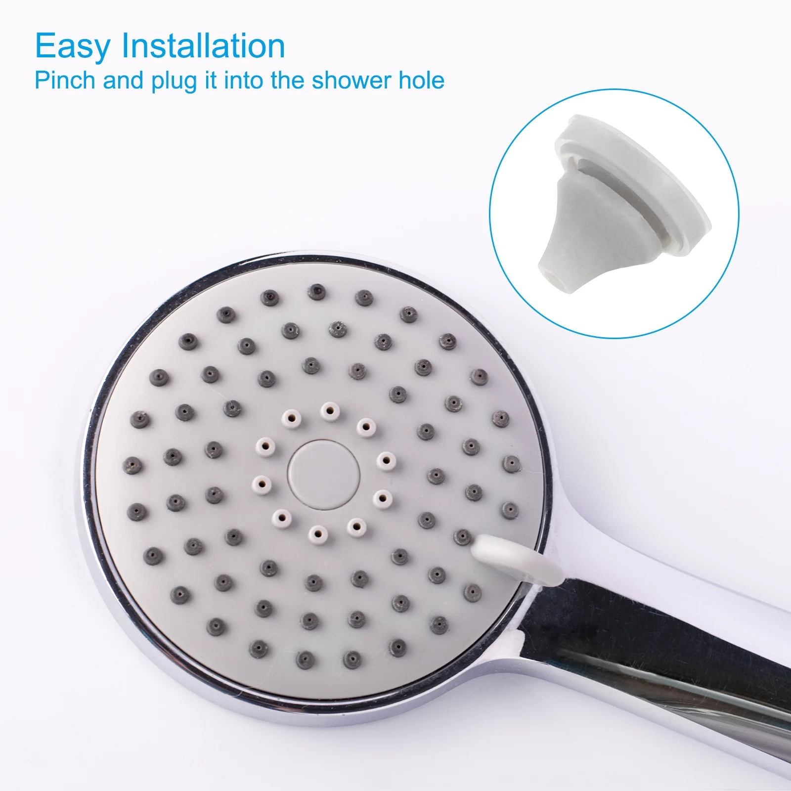 10pcs Shower Head Replacement Nozzles, Silicone Nozzle Sprinkler Spout Round Nib Fit 5mm Hole, Light Grey