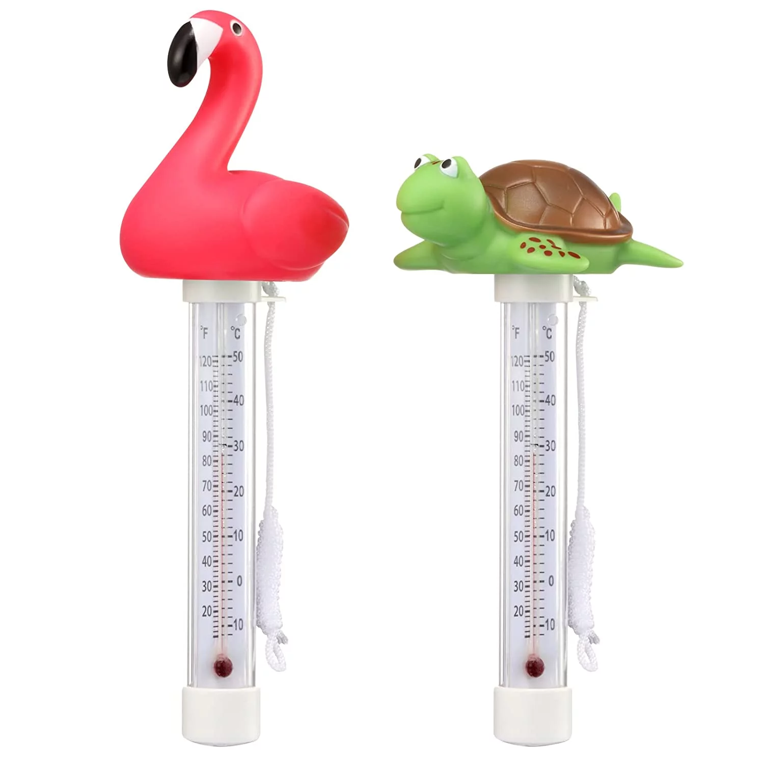 Floating Pool Thermometer, Large Size Easy Read for Water Temperature, Shatter Resistant with String for Outdoor and Indoor Swimming Pools and Spas (Flamingo)