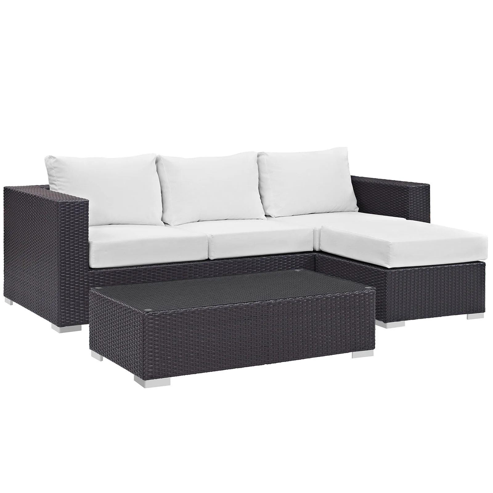 Modern Contemporary Urban Design Outdoor Patio Balcony Three PCS Sofa Set, White, Rattan