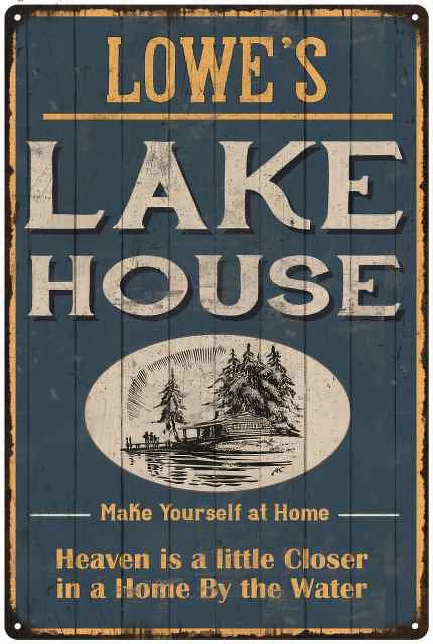 LOWE'S Lake House Blue Cabin Home Decor Gift 8x12 Metal 108120038309
