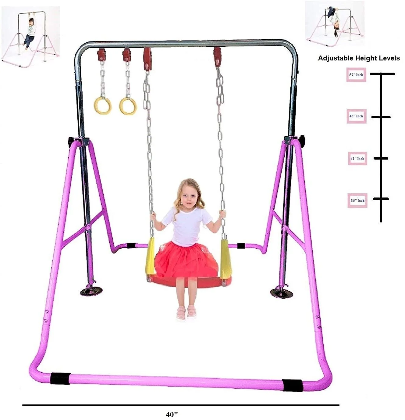 Kids 3-in-1 Jungle Gym with Monkey Bars, Swing, Trapeze Rings - Gymnastics Playground Fun