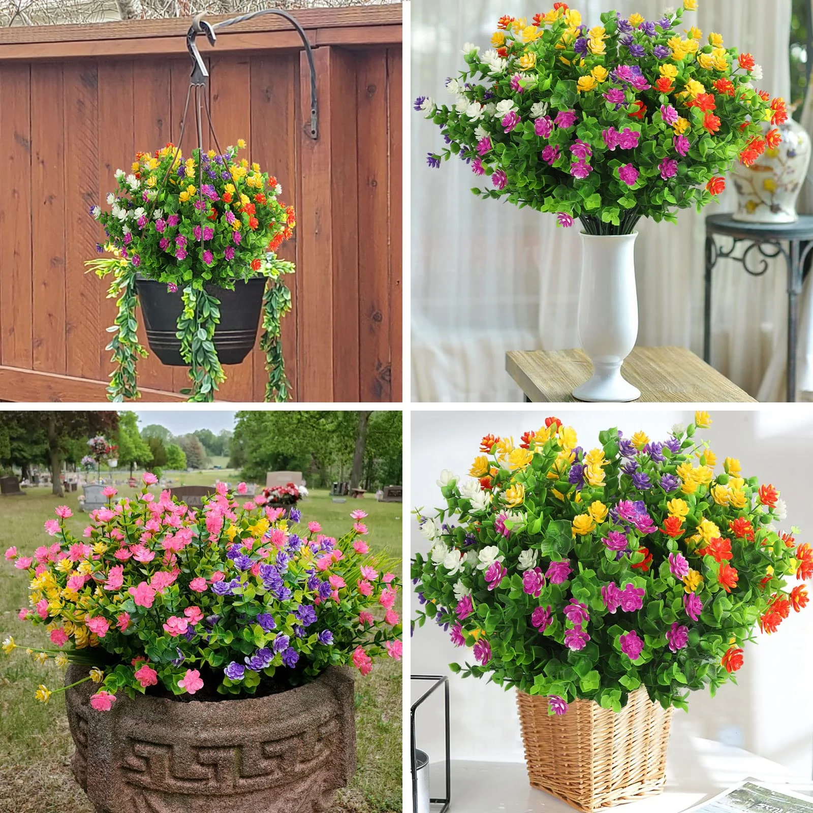 10 Bundles Artificial Flowers Mixed Colors ,Outdoor Fake Flowers UV Resistant Faux Plastic Plants for Indoor Outside Window Box Hanging Planter Decoration