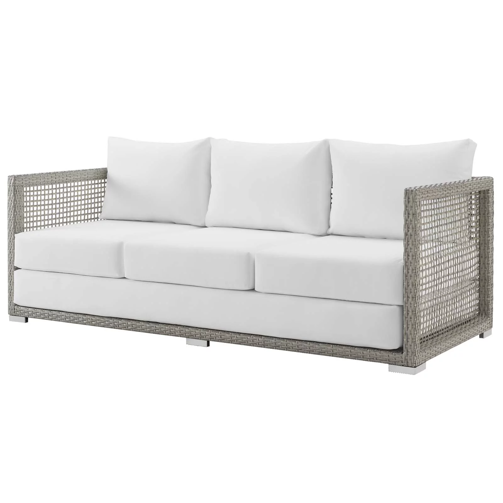 Modern Contemporary Urban Design Outdoor Patio Balcony Garden Furniture Lounge Sofa, Rattan Wicker, Grey Gray White