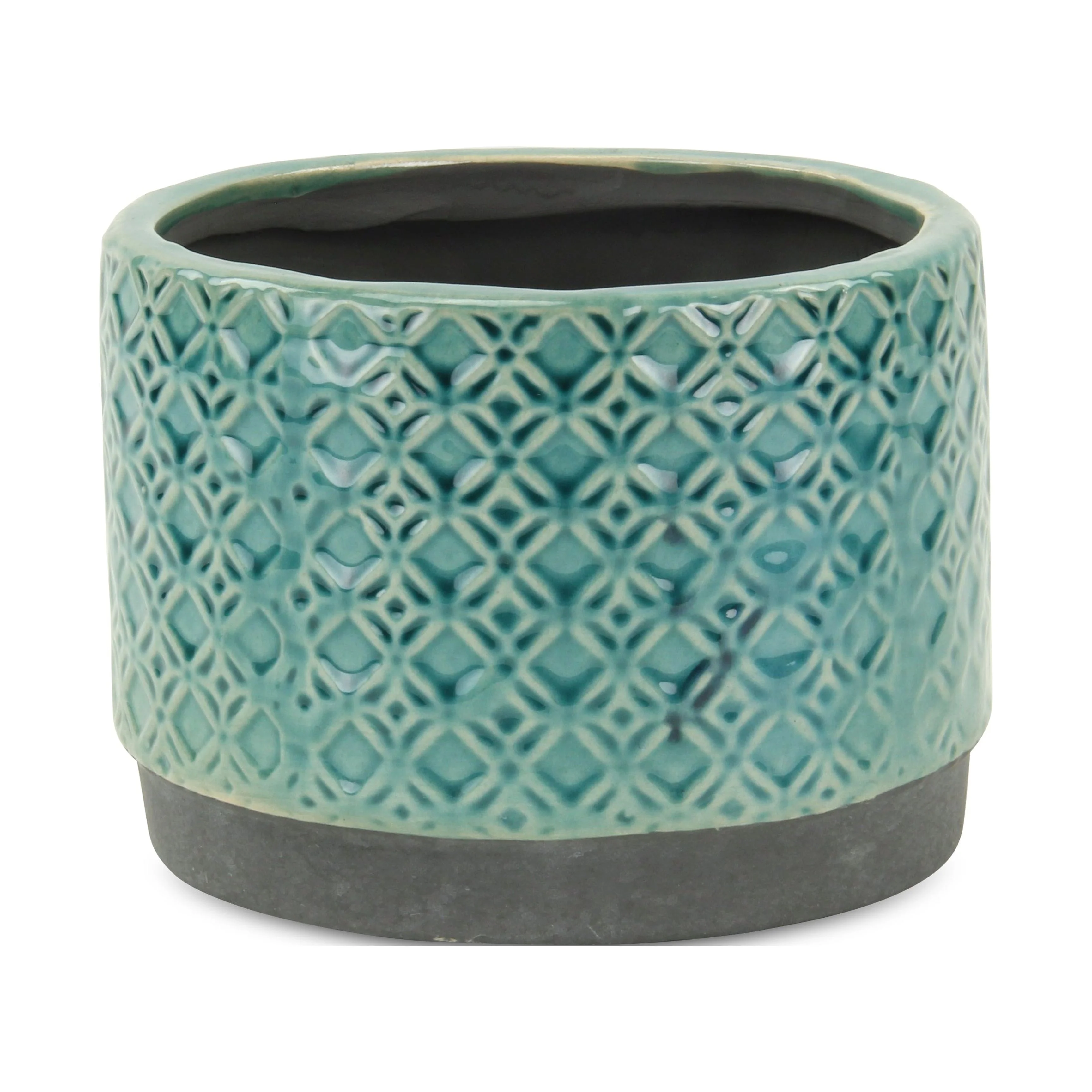 Cheungs 5781BL-L 6.5 x 4.75 x 6 in. Zajedani Wide Lattice Pot, Turquoise