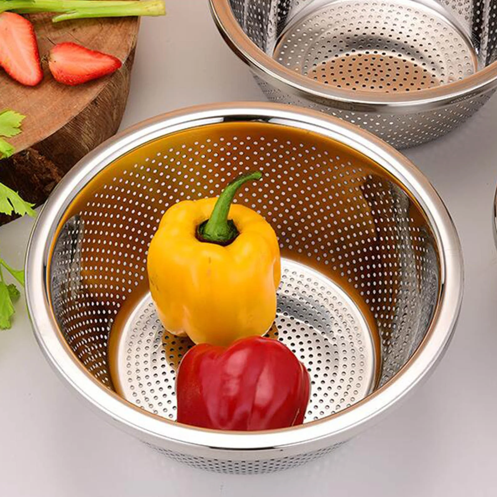 Metal Fruit Basket 1 PCS Stainless Steel Strainer Sieve Pan Mesh Filter Basket With Handle And Rest Base Washing Rice Filter Water For Filtration Flushing Or Steam Girl Birthday Gift
