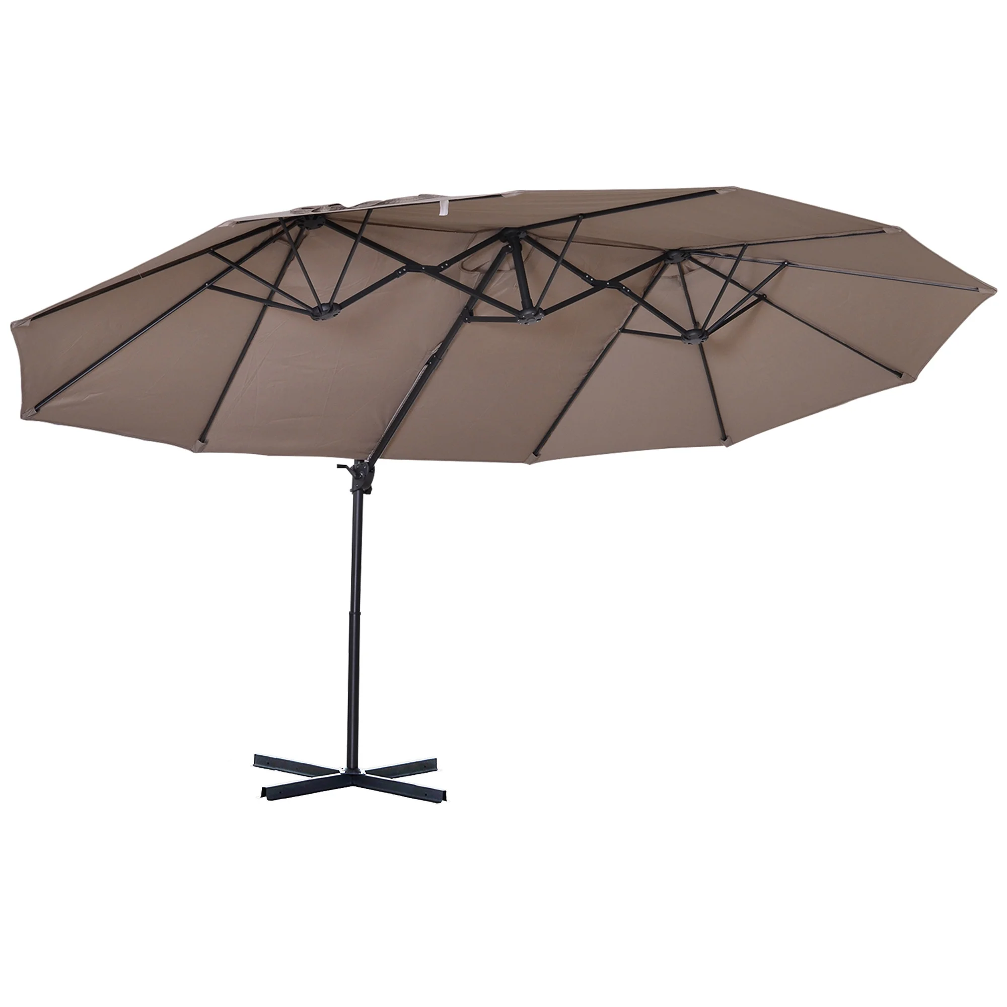 Homiyad 14ft Patio Umbrella Double-Sided Outdoor Market Extra Large Umbrella with Crank, Cross Base for Deck, Lawn, Backyard and Pool, Brown
