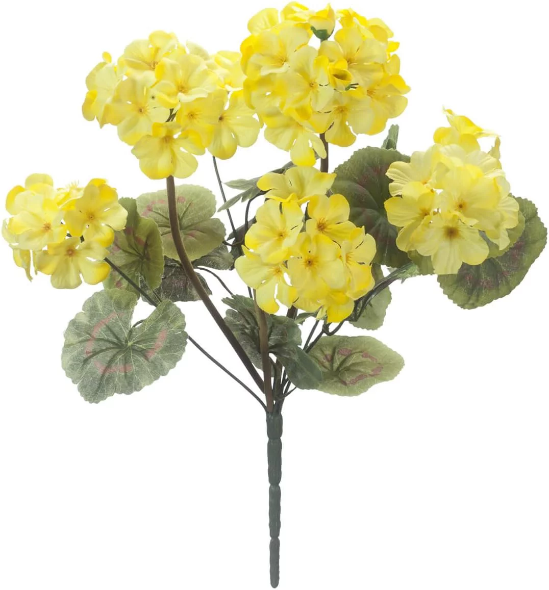 silk geranium bush – artificial flowers outdoor décor – yellow, 19” long