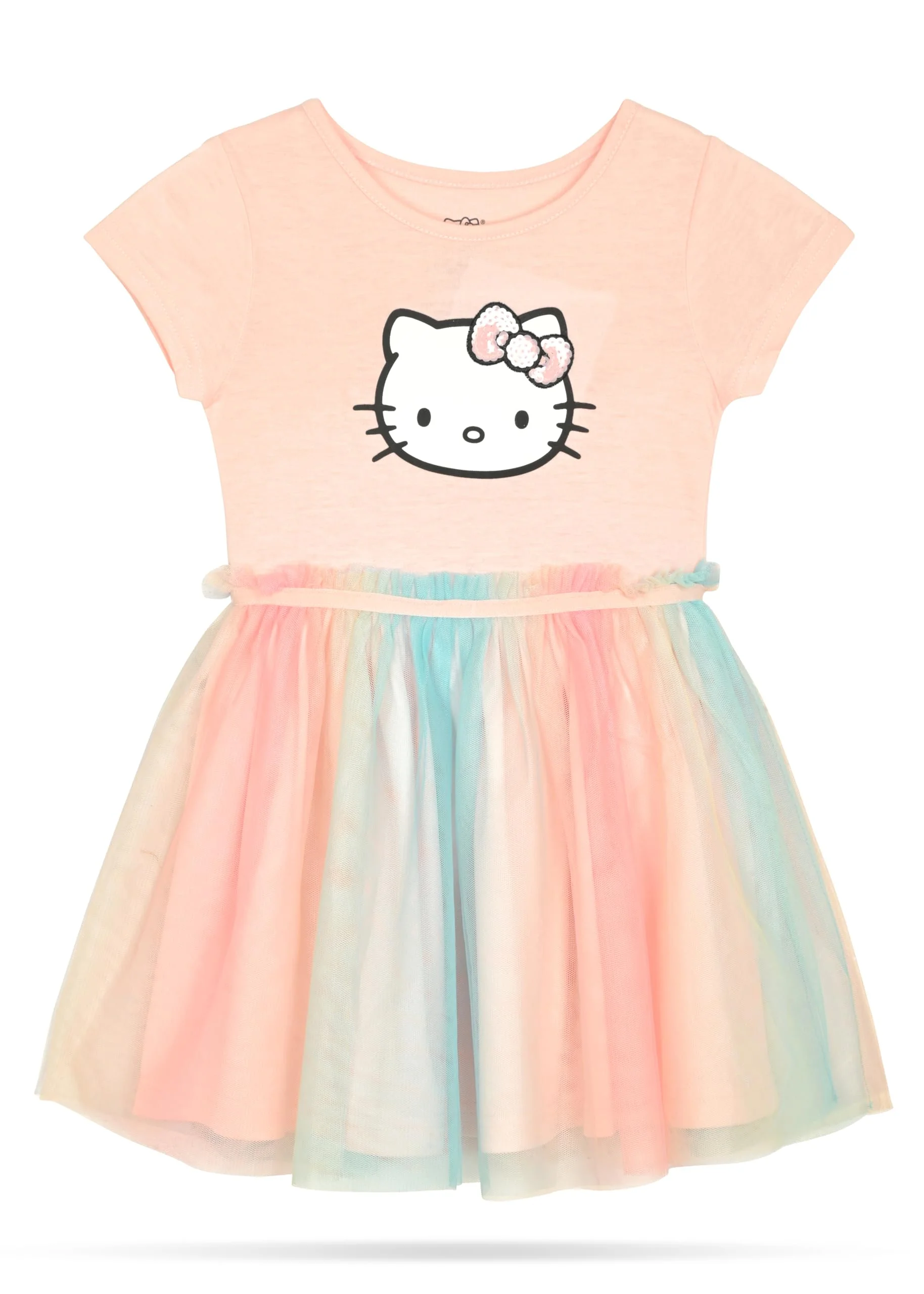 Hello Kitty Girls and Toddlers' Short Sleeve Tutu Dress Casual Tulle Skirt Dresses, Pink Dogwood 4T