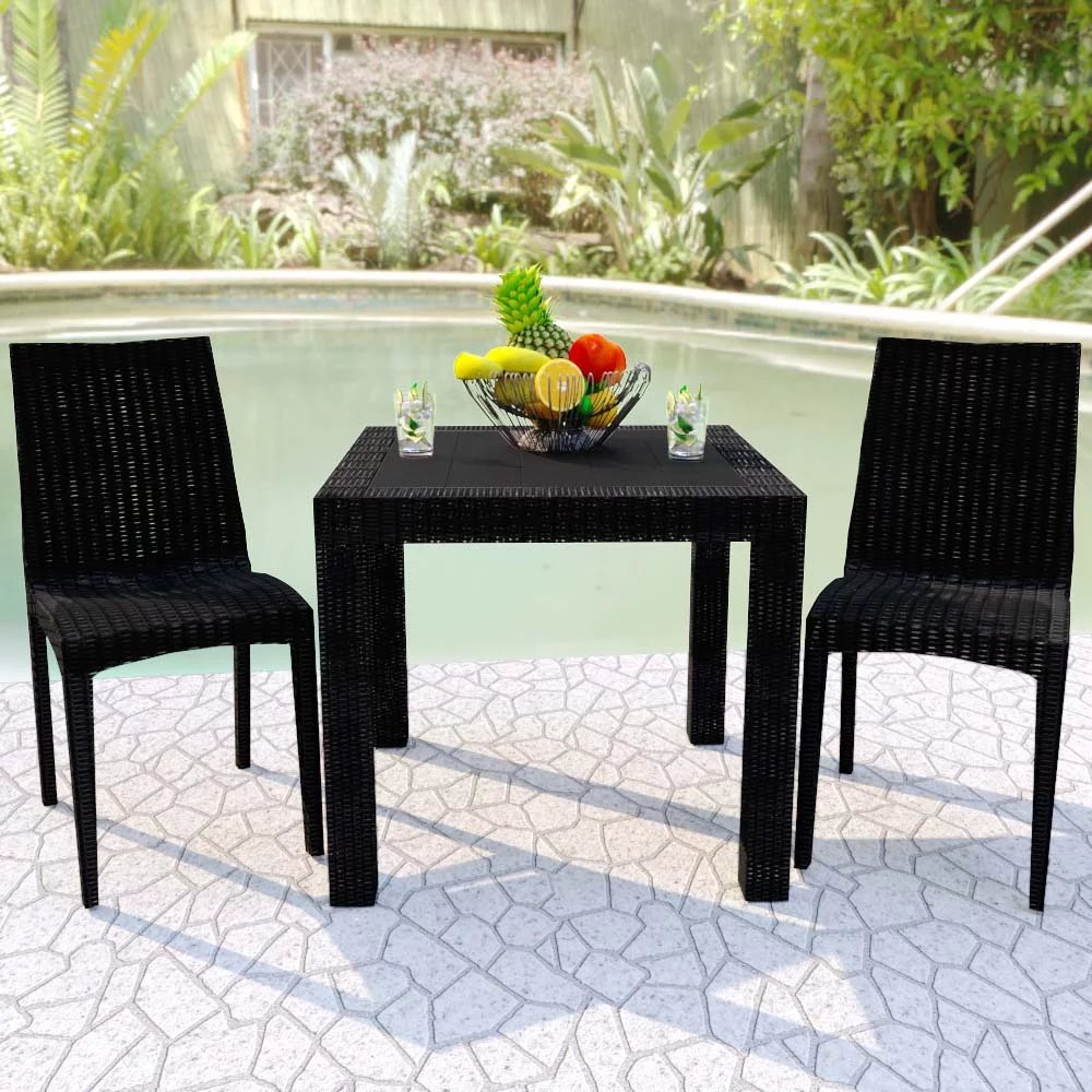 LeisureMod Weave Mace Indoor Outdoor Dining Chair in Black