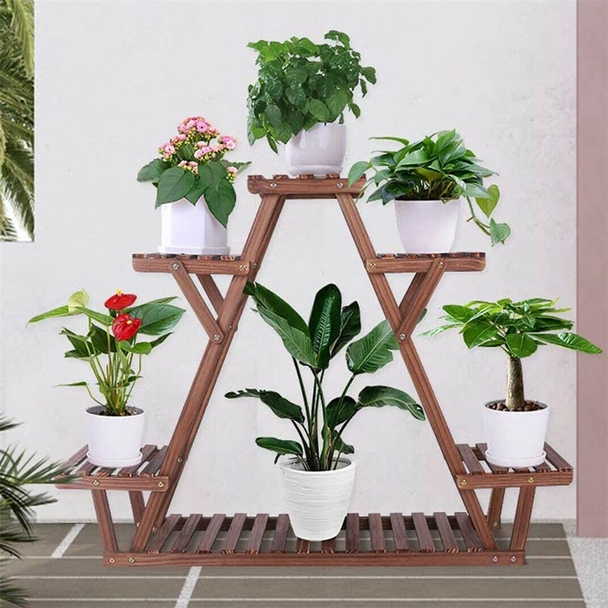 YouLoveIt Wooden Plant Stand Flower Display Rack, Multi Tier Wood Plant Holder Stand Potted Display Storage Shelves, Flower Shelves Stands for Home Garden Office Decor
