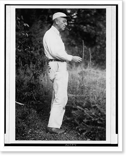 Historic Framed Print, [Aldo Leopold examining tamarack, presumably at his Sauk County, Wisconsin retreat], 17-7/8