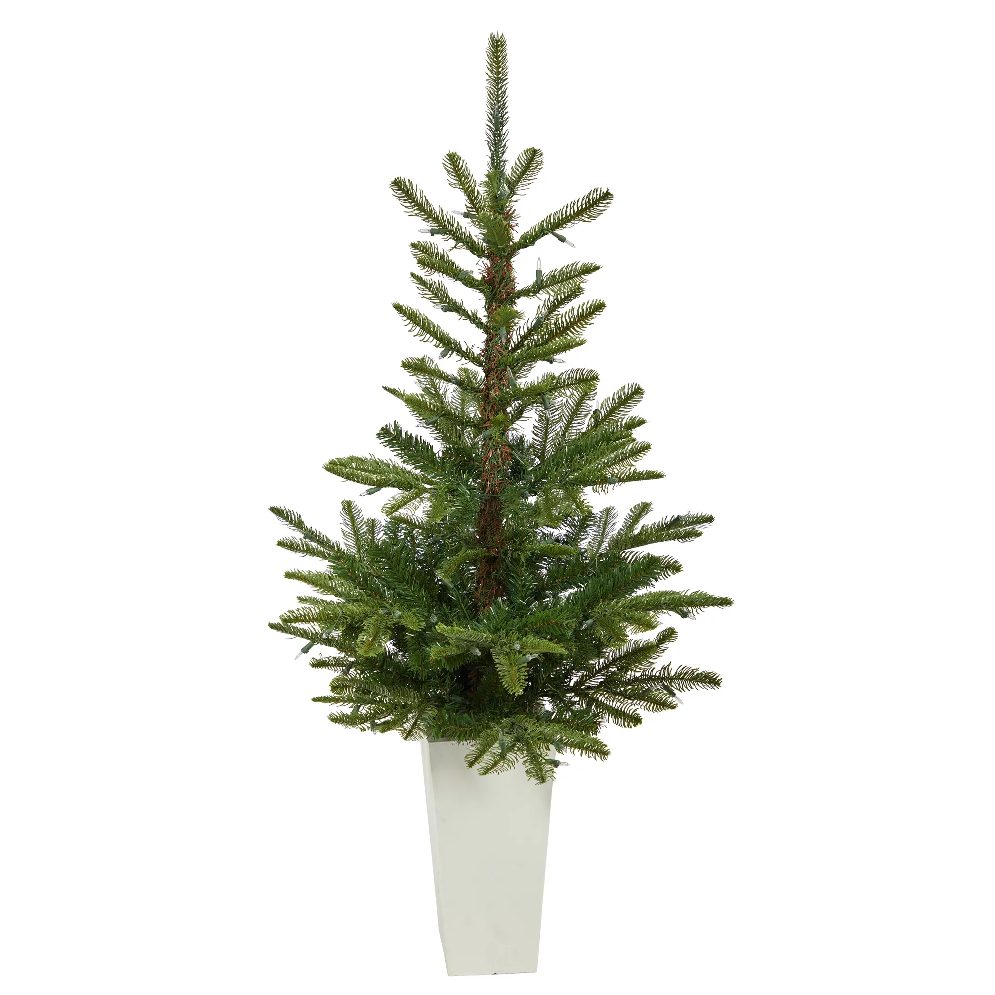 Nearly Natural 4.5ft. Layered Washington Spruce Artificial Christmas Tree with 100 Clear LED Lights and 189 Bendable Branches in White Planter
