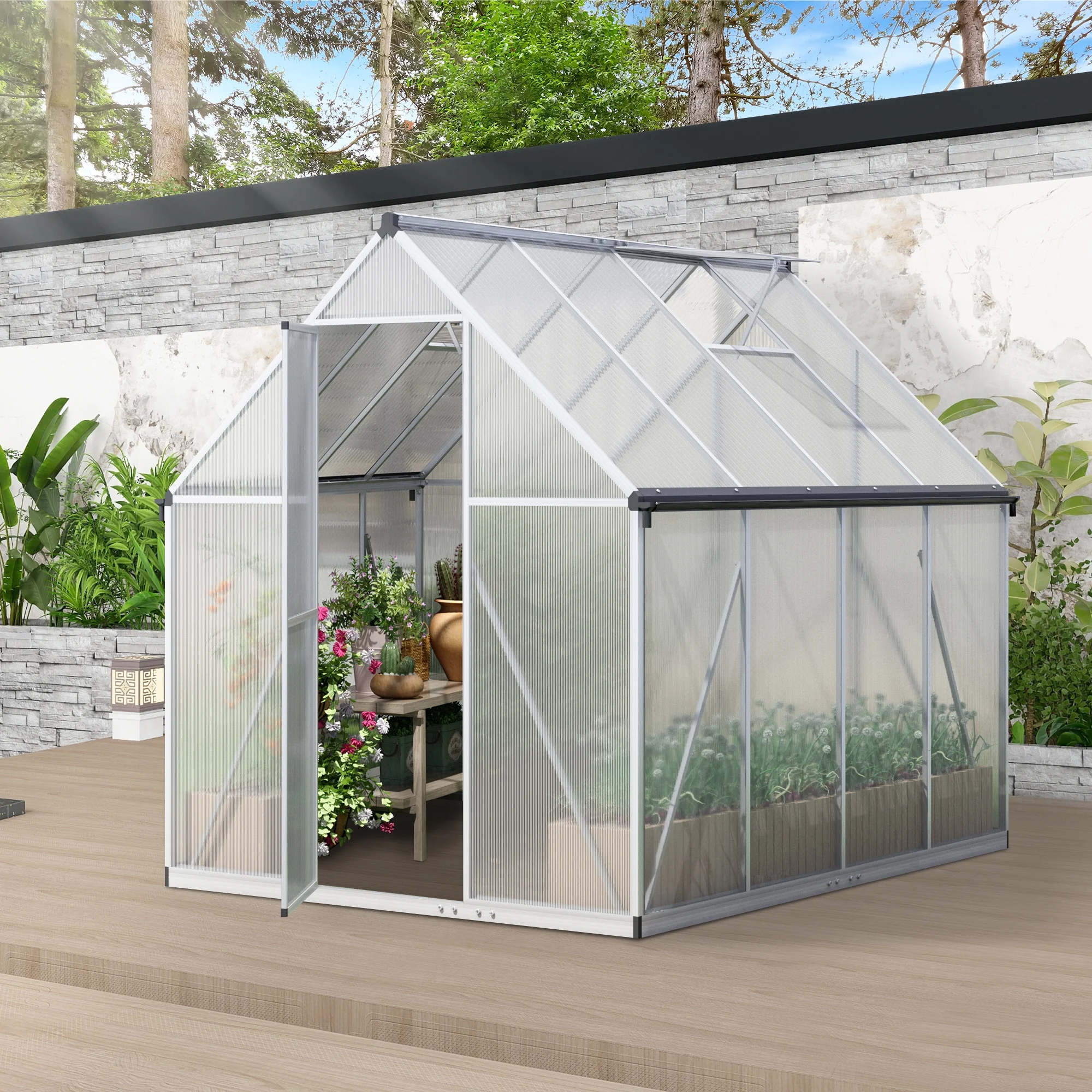 Greenhouse with Vent Window and Rain Gutter - 6x8 FT - 76.0 - Year-round protection for your plants!