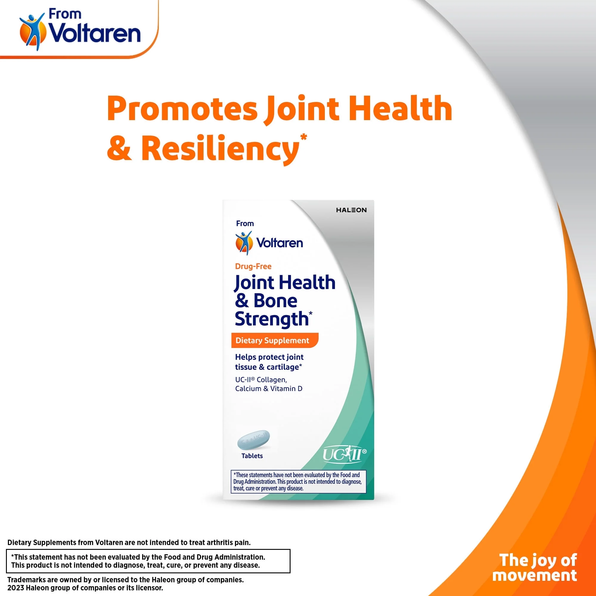 Voltaren Joint Health & Bone Strength Dietary Supplement - 30 Tablets, with UC-II® Collagen, Calcium, and Vitamin D