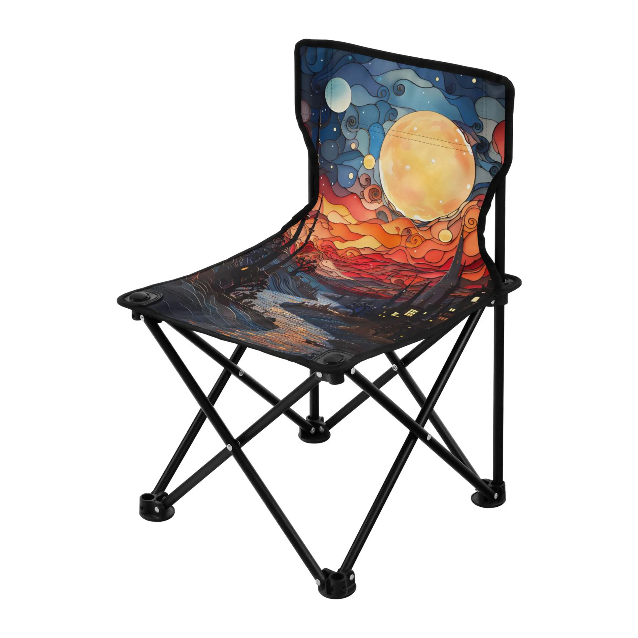 Landscape Portable Camping Chair Small for Kids Outdoor Folding Beach Chair Fishing Chair Lawn Chair with Carry Bag