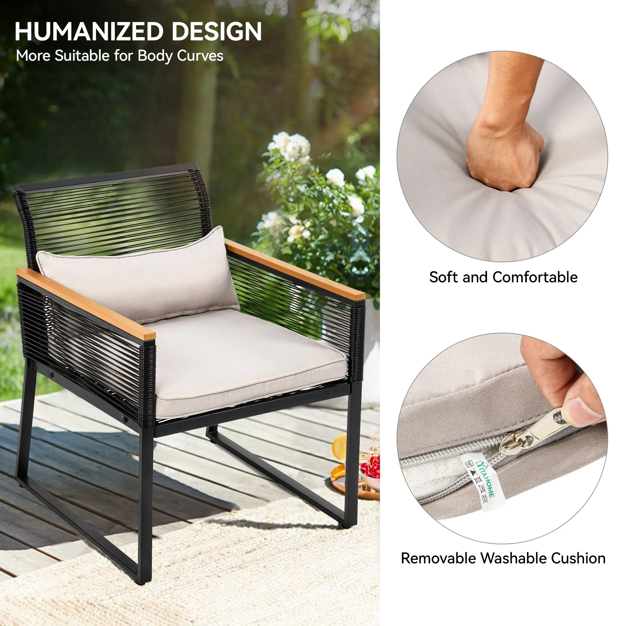 5-Piece Patio Wicker Bistro Set with Cushions - 23.2