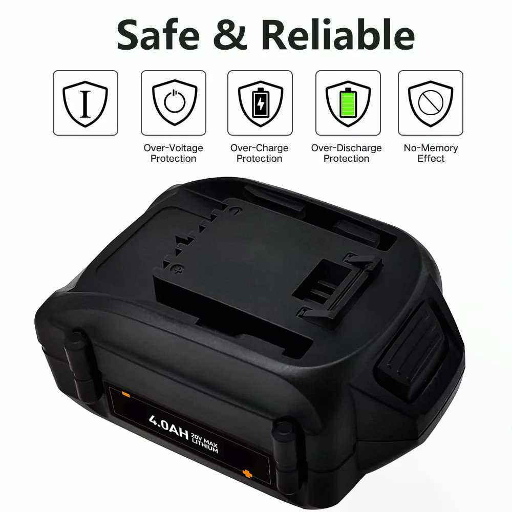 3packs for 20V 4000mAh Replacement Black Battery for Worx Lithium Battery Compatible with WA3520 WA3578 WA3525 WA3575 WA3671 WG151s WG890