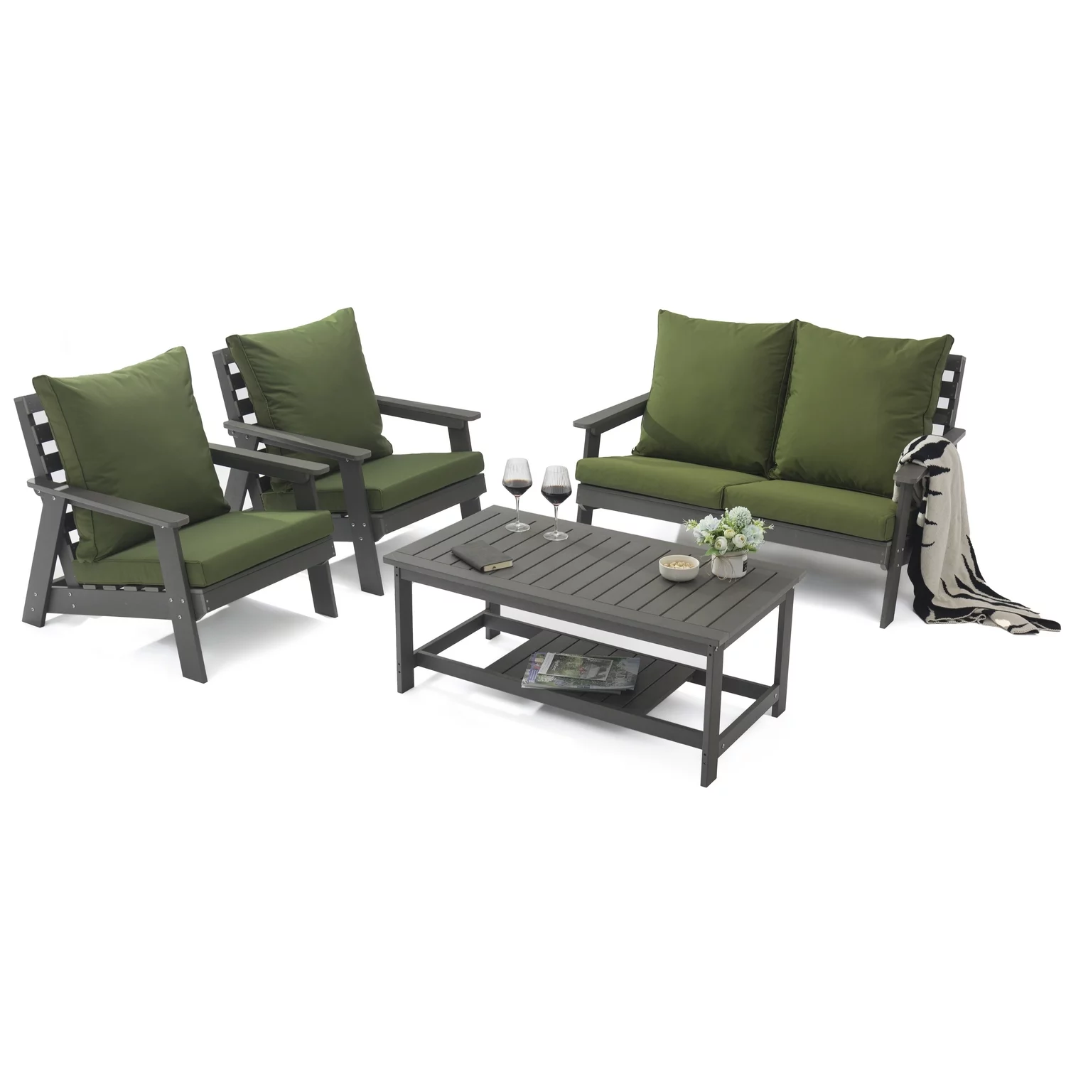 Maykoosh Mediterranean Magic Poly Lumber 4-Piece Weather Resistant Patio Conversation Set