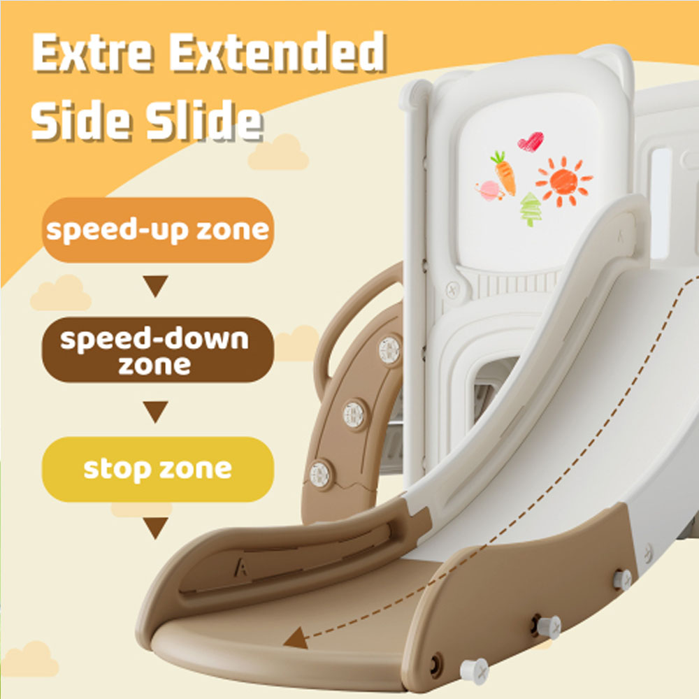 5 in 1 Slide and Swing Set, with Drawing Whiteboard, Freestanding Combination - Coffee