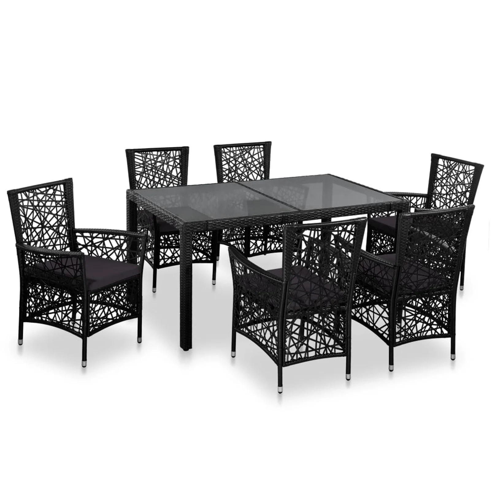 Suzicca 7 Piece Patio Dining Set Poly Rattan Black