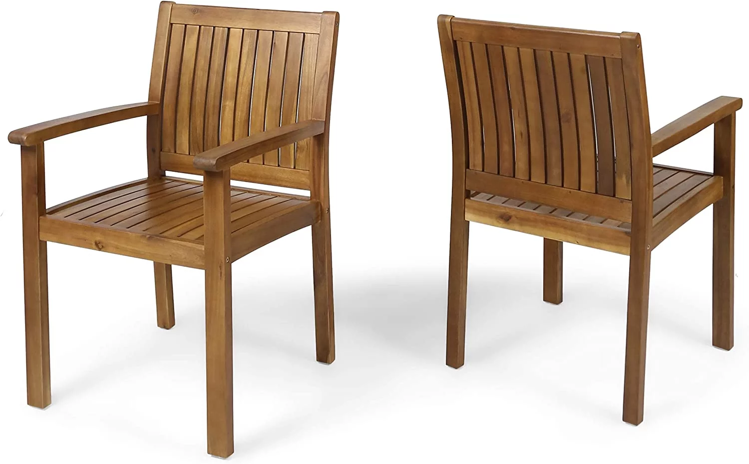 MINGFENG Teague Outdoor Acacia Wood Dining Chairs (Set of 2), Teak Finish