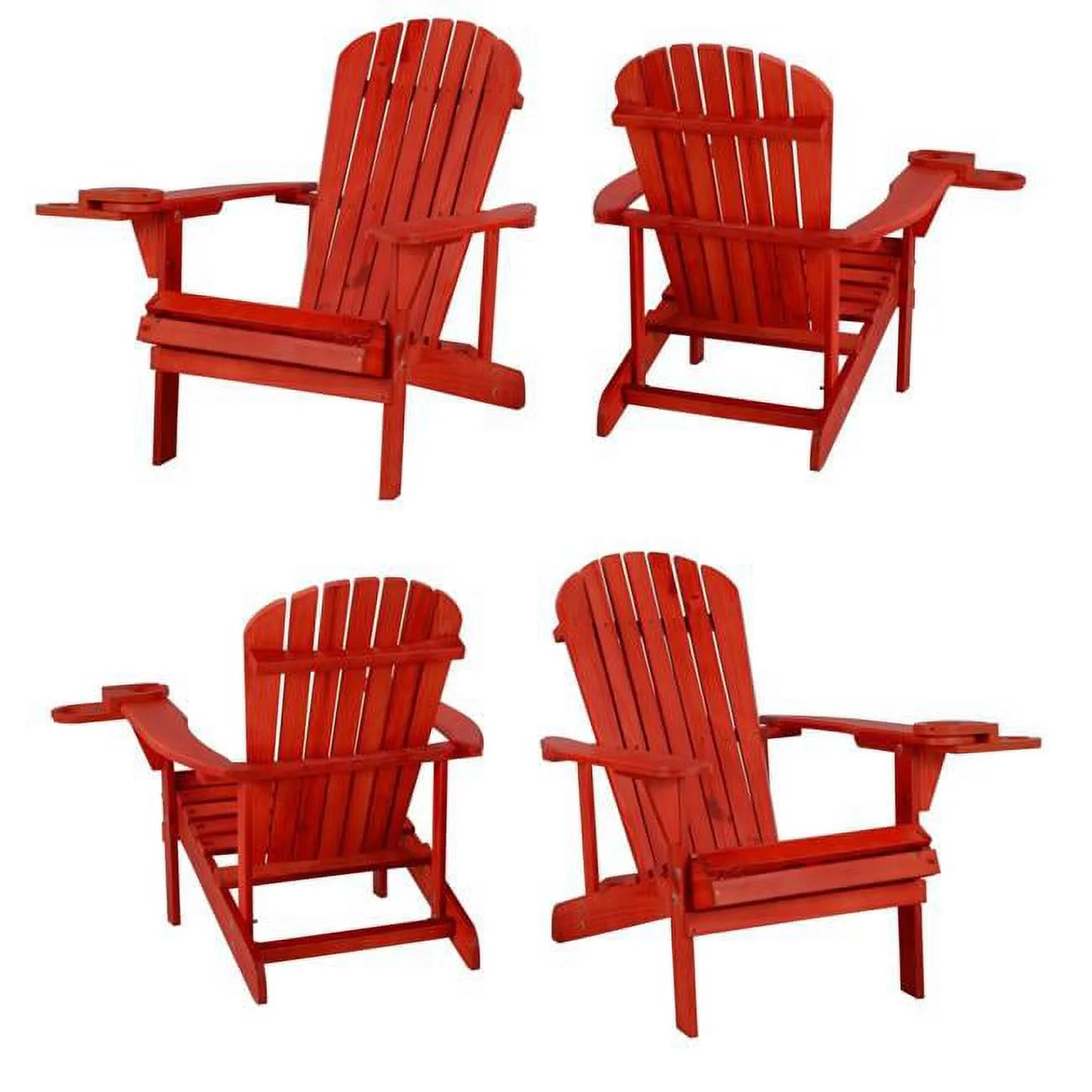 6 in. Earth Adirondack Chair with Phone & Cup Holder, Red - Set of 4