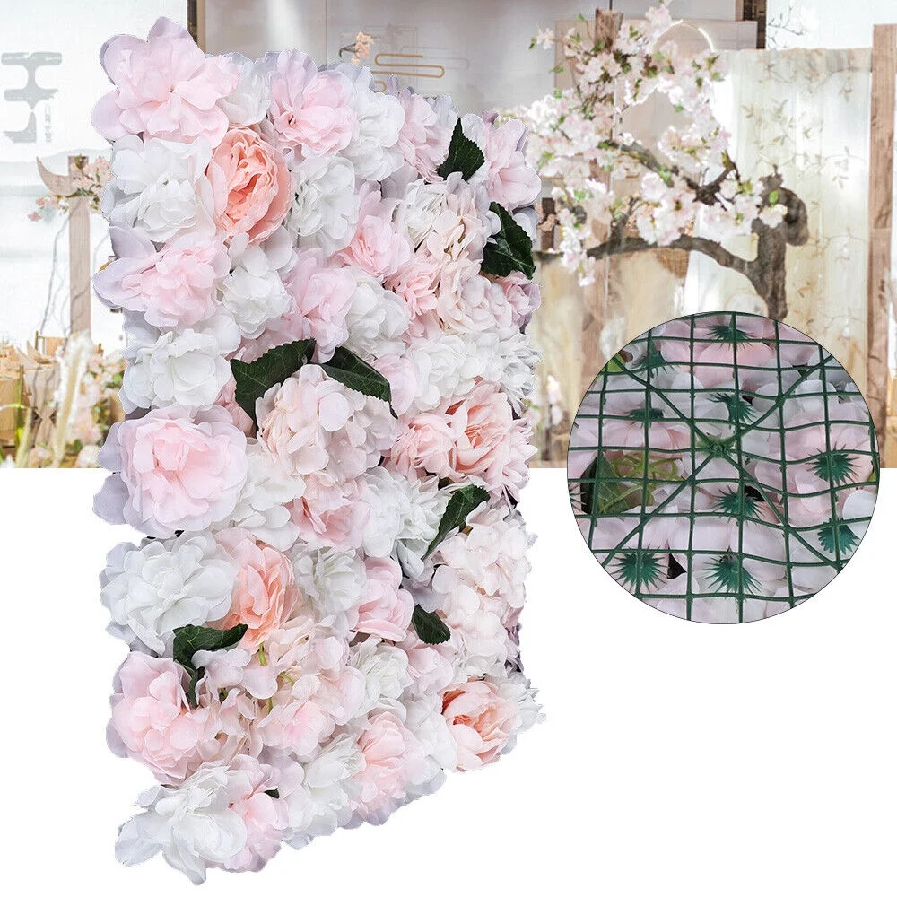 6 Pieces Artificial Flower Wall Panel Wedding Venue Rose Hydrangea Wall 60x40cm