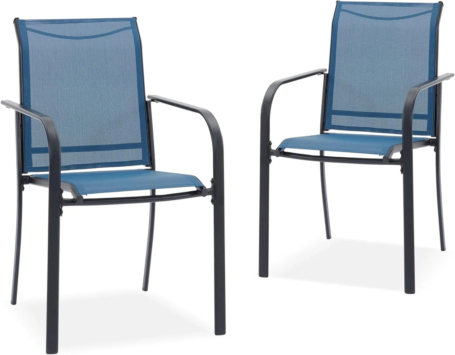 VICLLAX Outdoor Chairs Set of 2, Metal Stackable Patio Sling Chairs for Lawn Garden, Blue