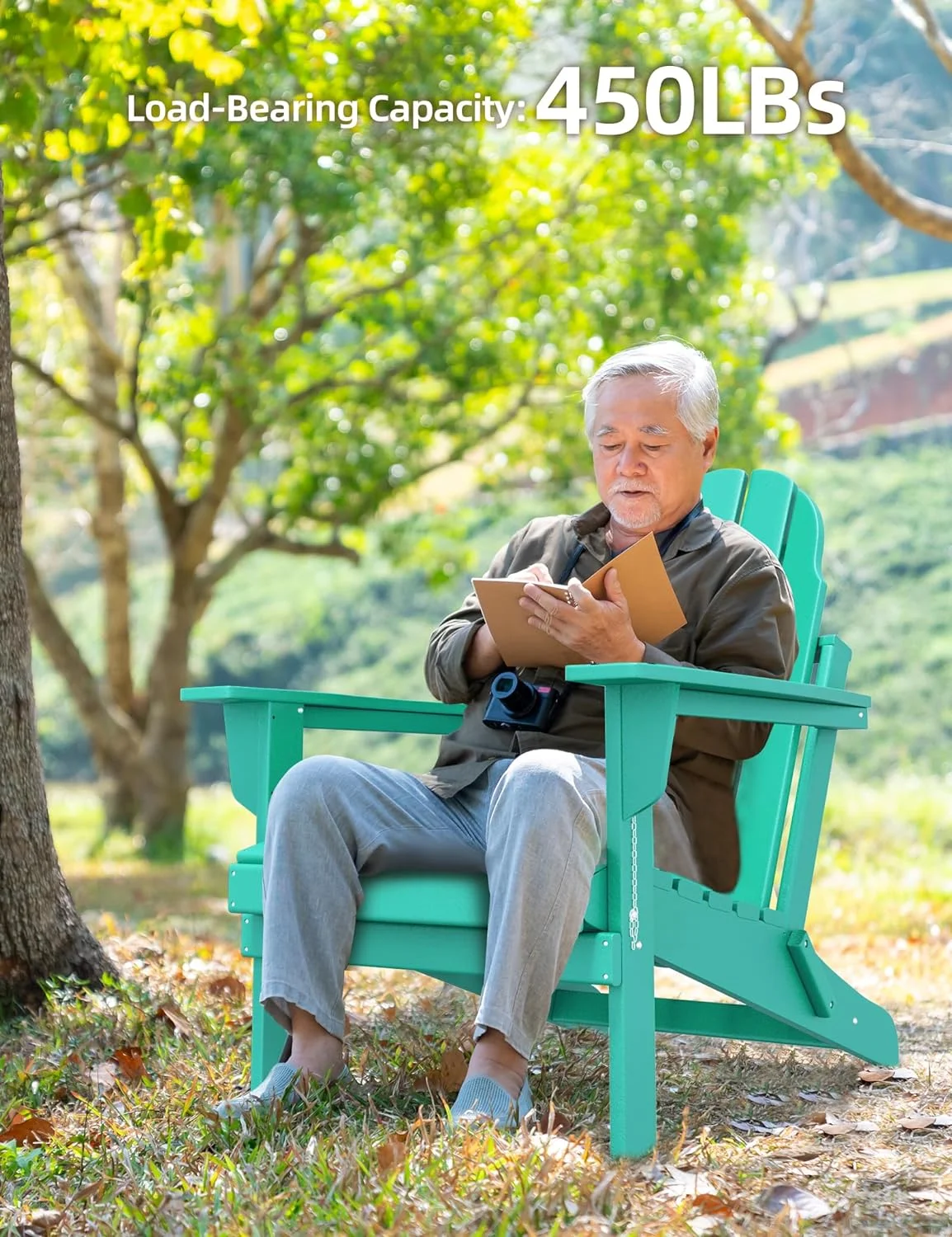 Folding Adirondack Chair - Durable HDPE Poly Lumber All-Weather Resistant, Foldable Oversized Balcony Porch Patio Outdoor Chair for Lawn, Backyard, Garden, Camping - Easy Installation, Peacock Blue