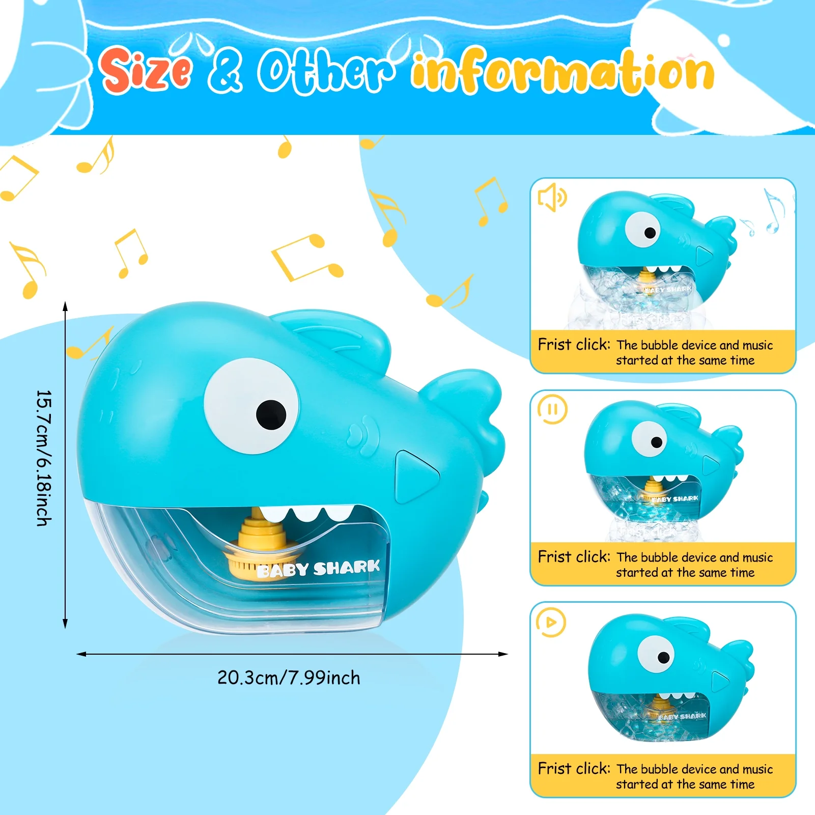 sixwipe Bubble Machine Baby Bath Toys, Shark Musical Bathtub Suction Toy for 1- 6Year Old, Automatic Shark Bubble Maker for Bathtub Baby Bath Time Fun with Music Best Gift for Girl Boy