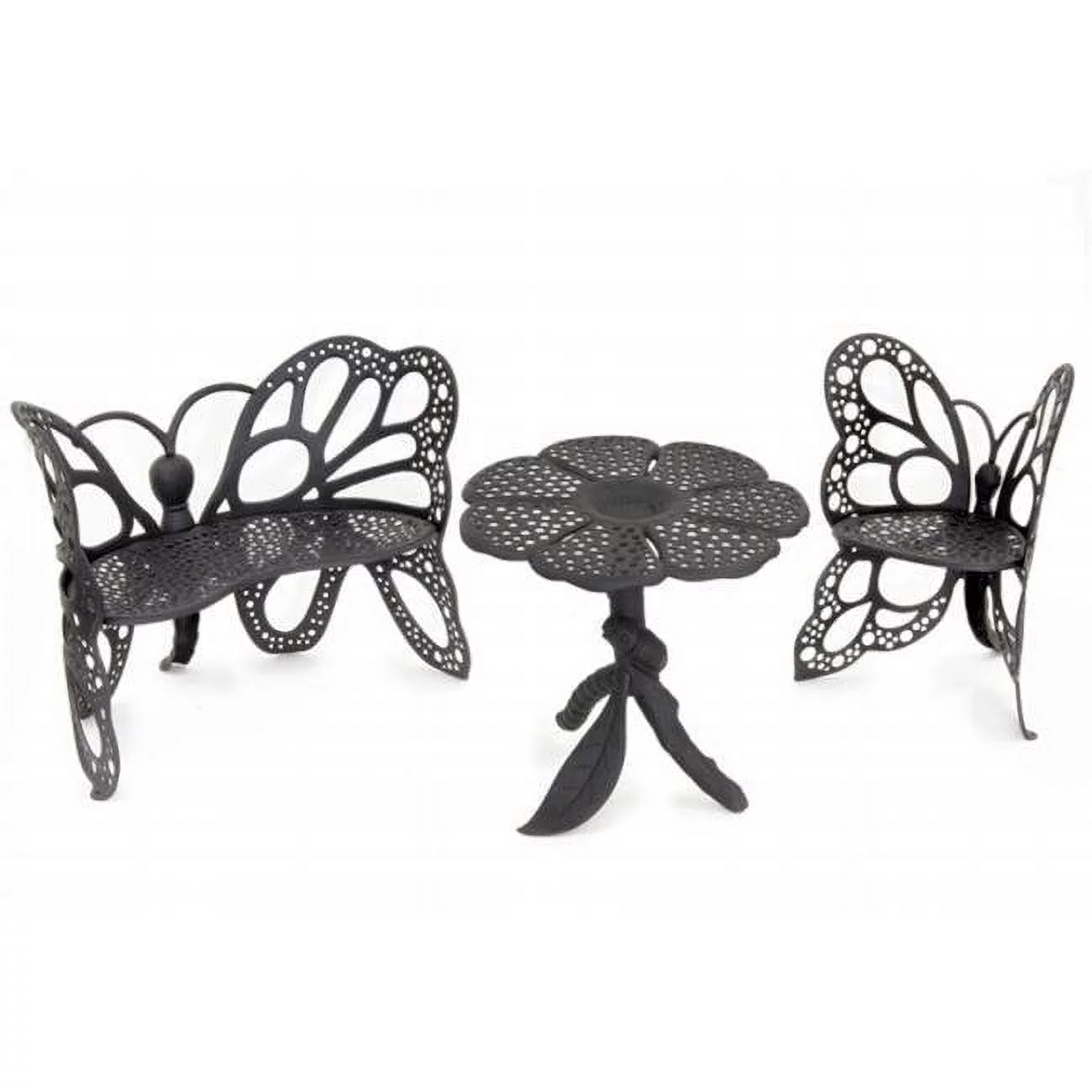 FlowerHouse FHBFBSET3-B  Cast Aluminum Butterfly Garden Set - Black