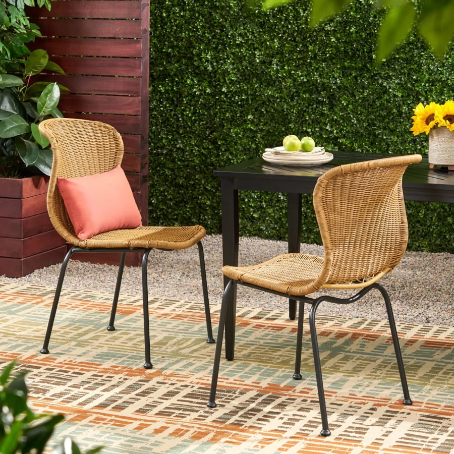 Outdoor Boho Wicker Dining Chair (Set of 2)