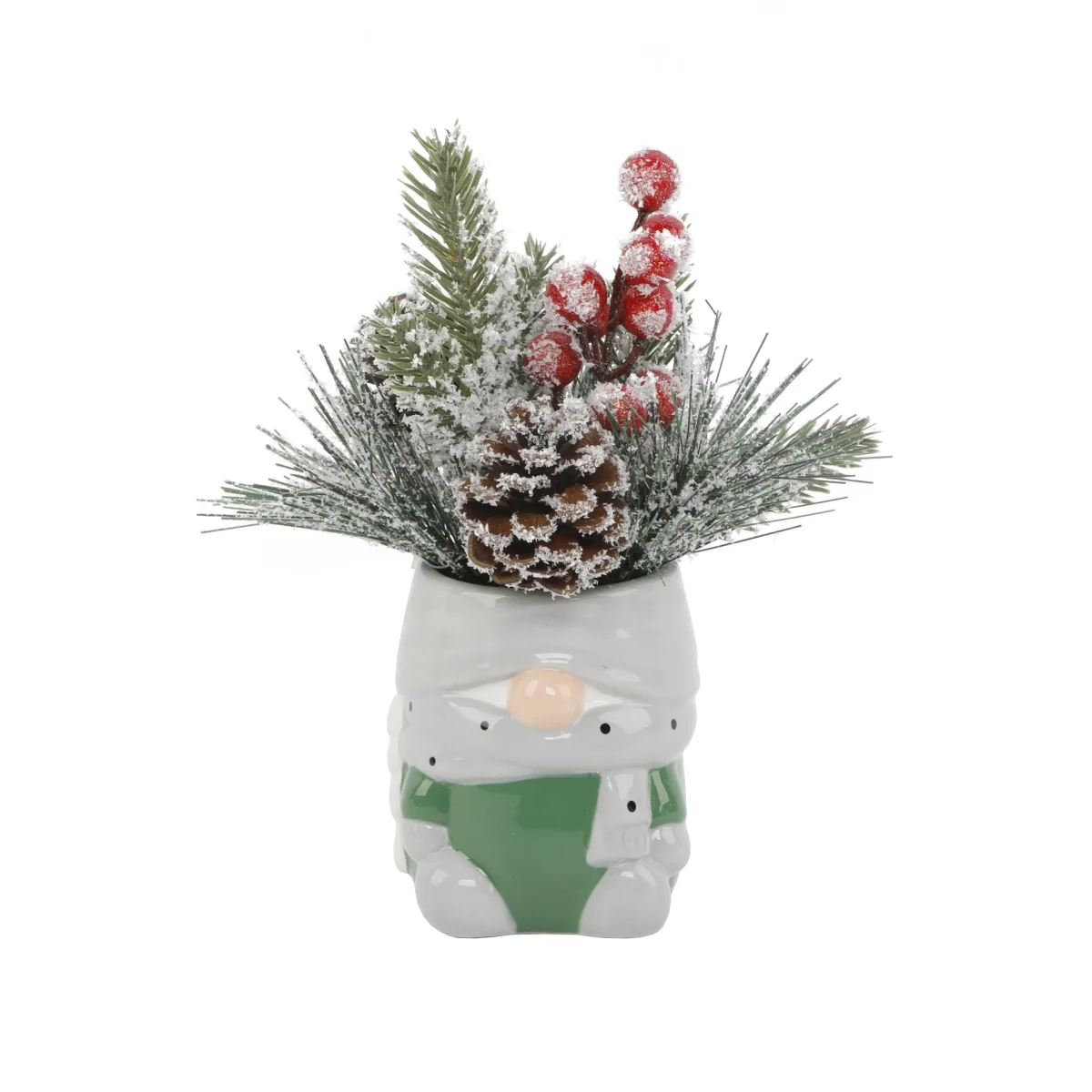 Christmas Mix in Gnome Ceramic Pot - Green - 3.25X3X4