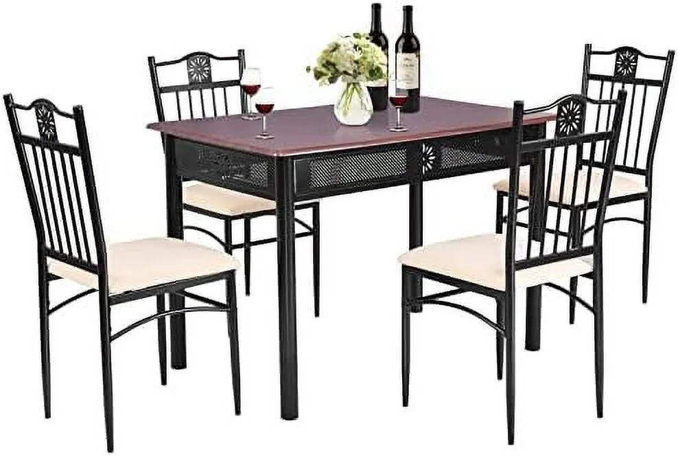ZWGHLI 5 Pieces Dining Table Set  Modern Kitchen Table Set for 4 Person  42\u201D Rectangular Table w/ 4 Upholstered Chairs  Bistro Table Set for Home  Coffee Shop & Restaurant (Brown
