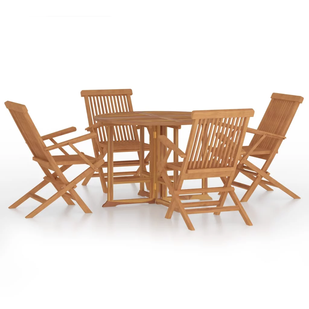 Aibecy 5 Piece Folding Patio Dining Set Solid Wood Teak