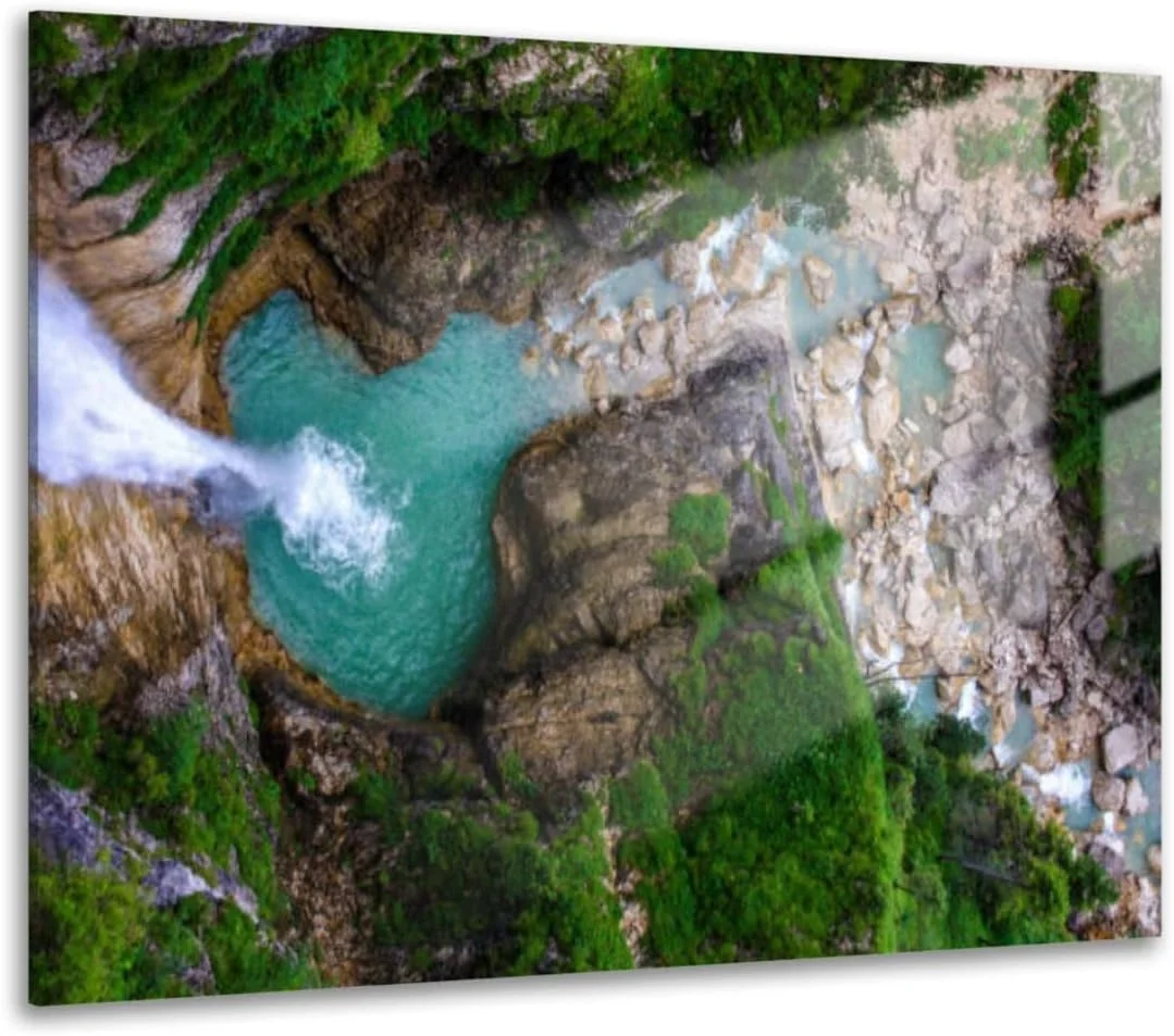 HelloGlass Tempered Glass Wall Art Prints Magical Waterfall Modern Wall Painting Artwork Free Floating Glass Home Decor for Living Room Bedroom Office 12x8inch