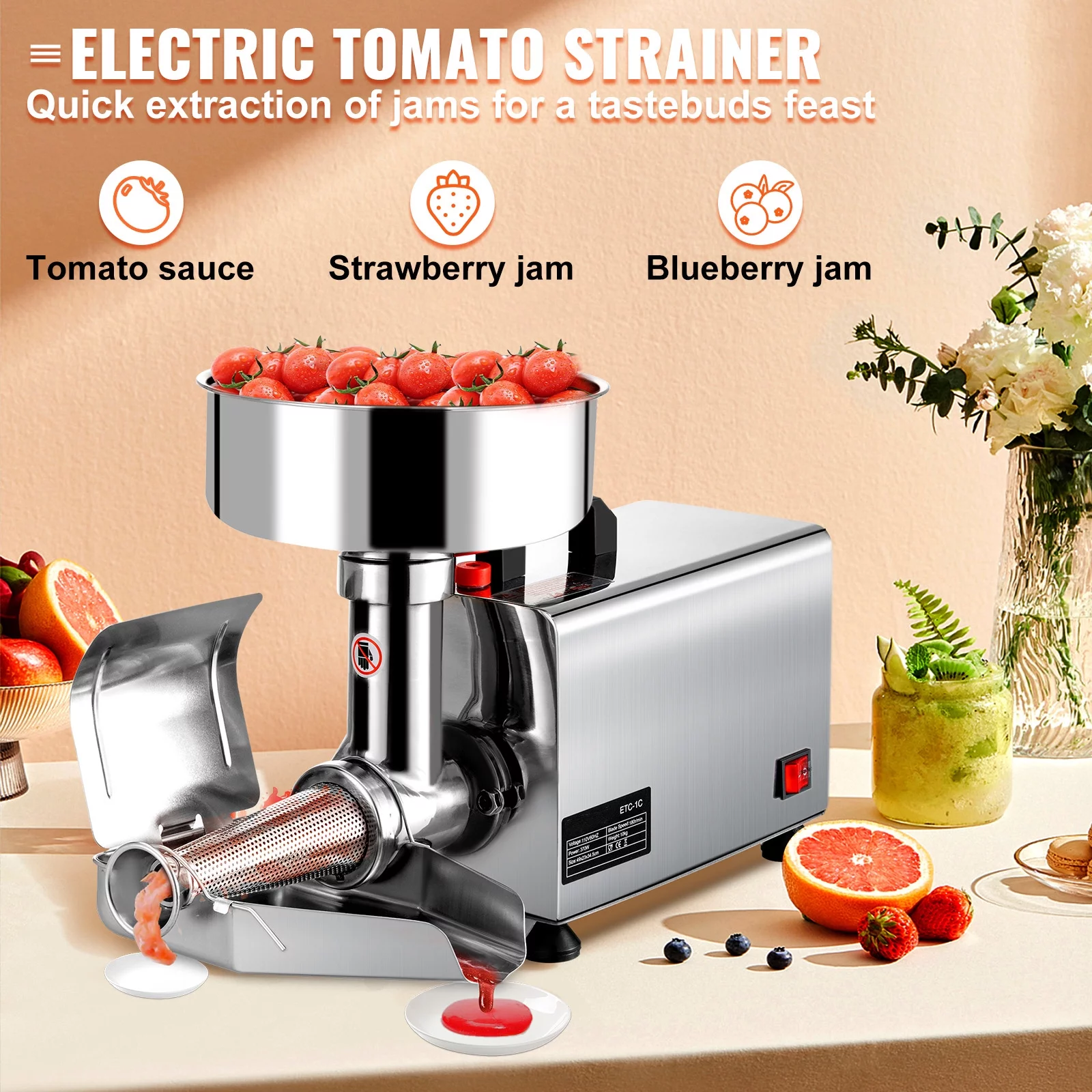 BENTISM Electric Tomato Strainer Tomato Milling Machine Stainless Steel Tomato Grinder