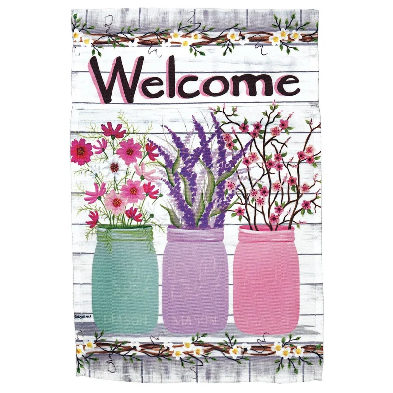 Magnolia Gardens M080113 13 x 18 in. Print Welome Jars of Flowers Polyester Garden Flag
