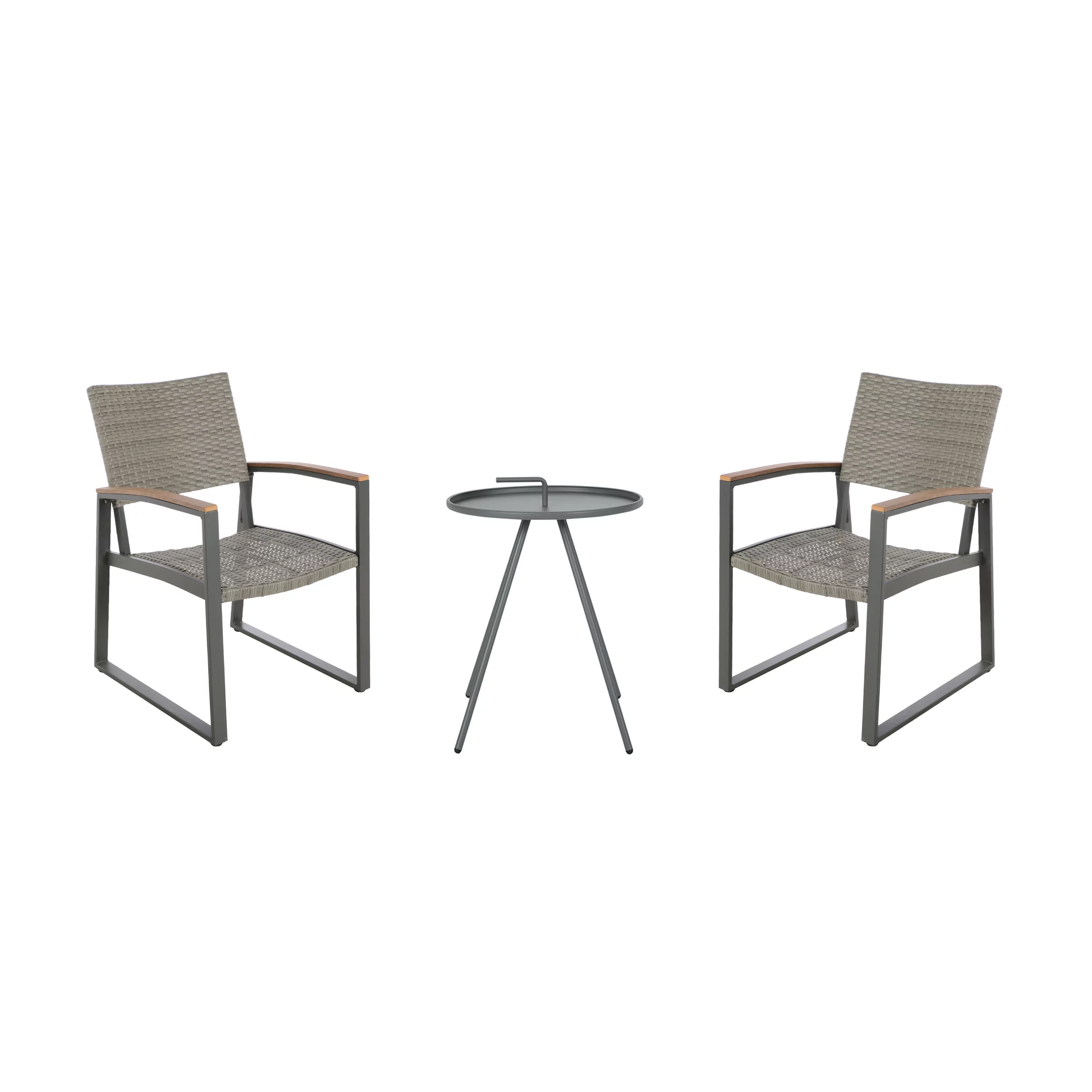 Adley Outdoor 2 Seater Aluminum and Wicker Chat Set, Gray