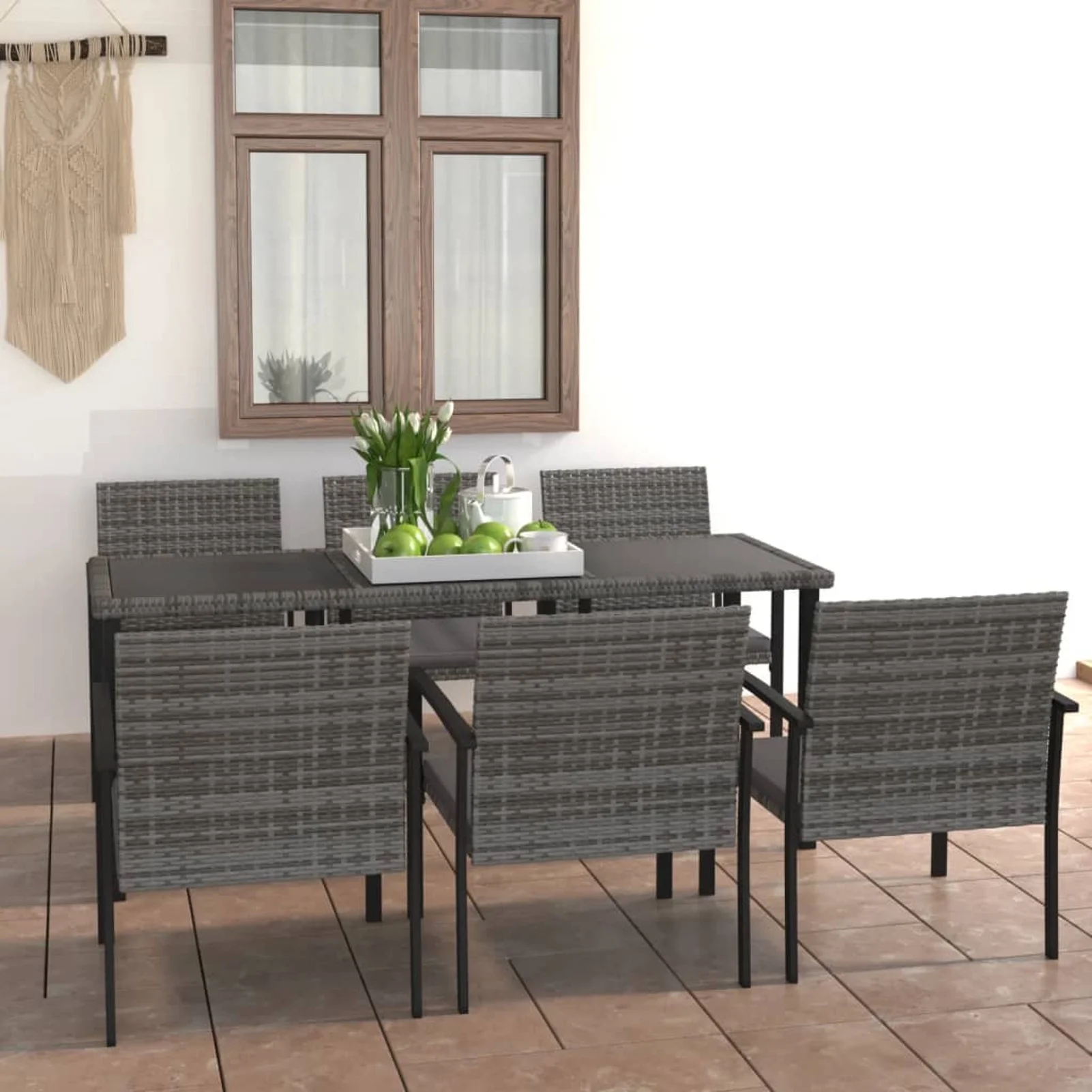 Tomshoo 7 Piece Patio Dining Set Poly Rattan Gray