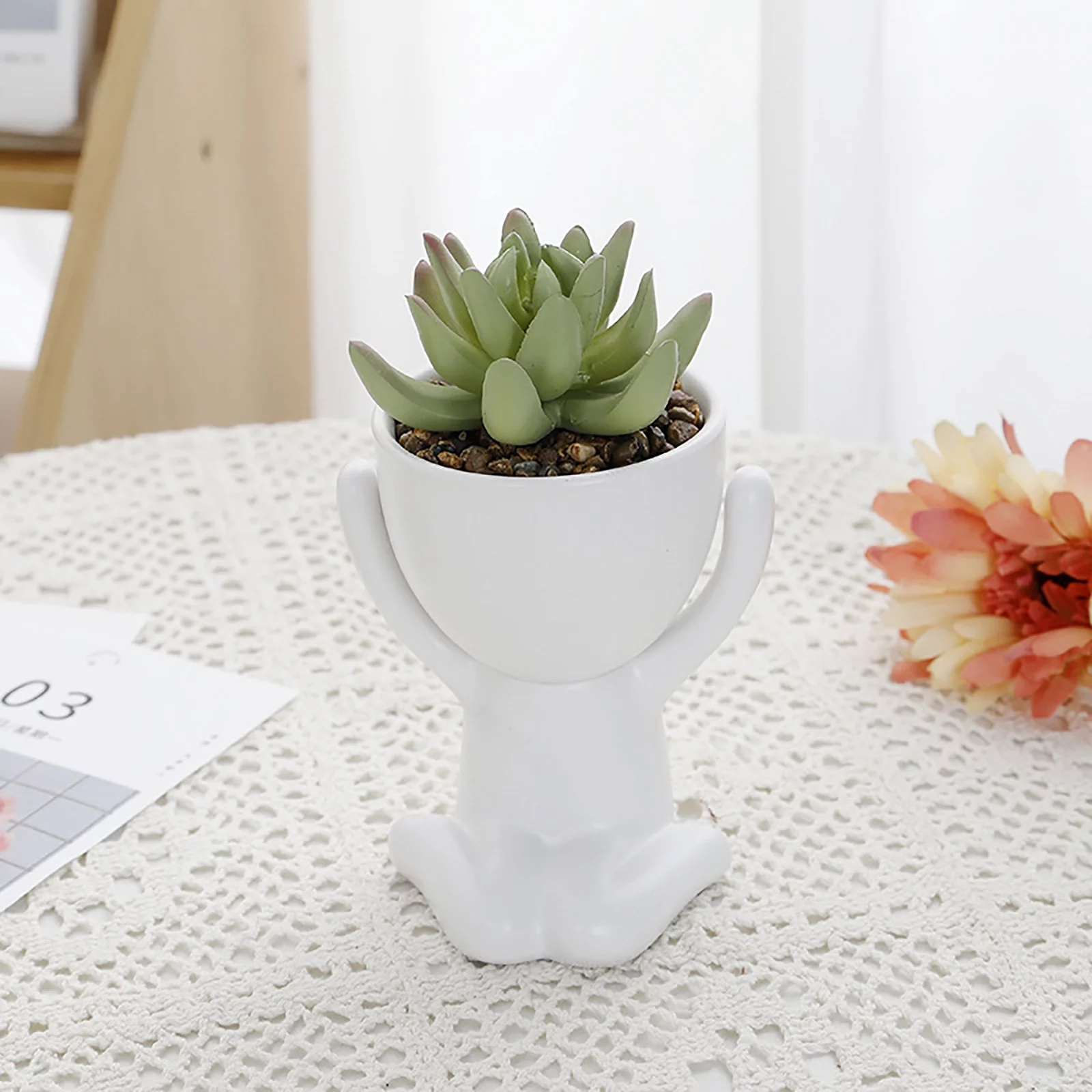 Cute Figure Ceramic Doll Flower Pot Decoration Planter Succulents Flower Cactus Bonsai Bonsai Planter Container Creative Design For Home Office Decoration Not Included