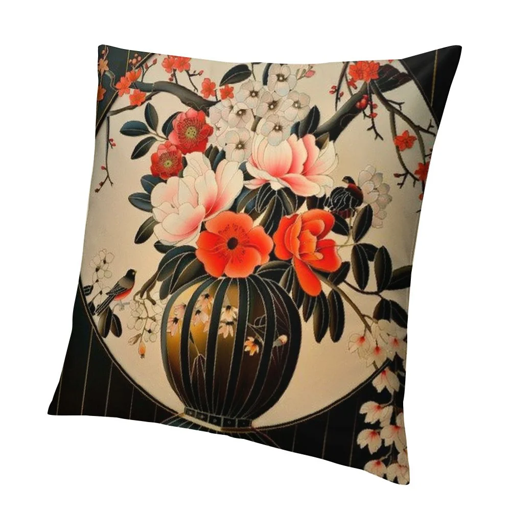 Vllo0ord  Chinese Lanterns and Flowers，Printed Throw Pillow Cushion Covers Used for Sofa, Bed, Farmhouse, Chair, Dining, Patio, Outdoor Red and Black White